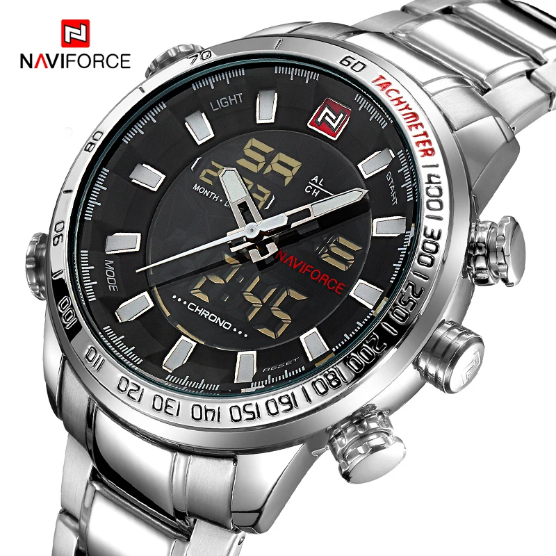 
NAVIFORCE Men Military Sport Watches Mens LED Analog Digital Watch Male Army Stainless Quartz Clock 9093 Relogio Masculino 
