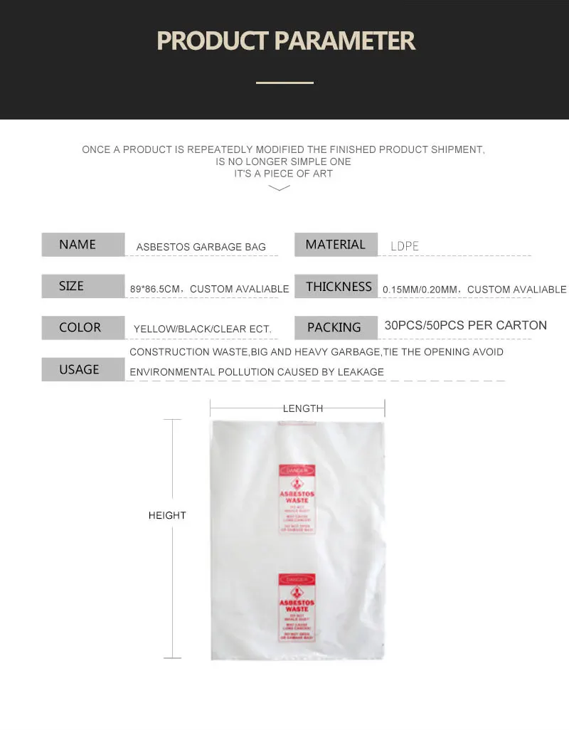 Heavy Duty Ldpe Disposal Asbestos Waste Bags Hazardous Construction