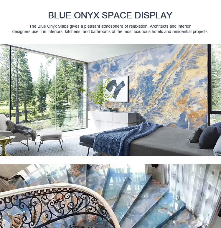 Interior feature wall cladding and flooring luxury blue onyx marble slab