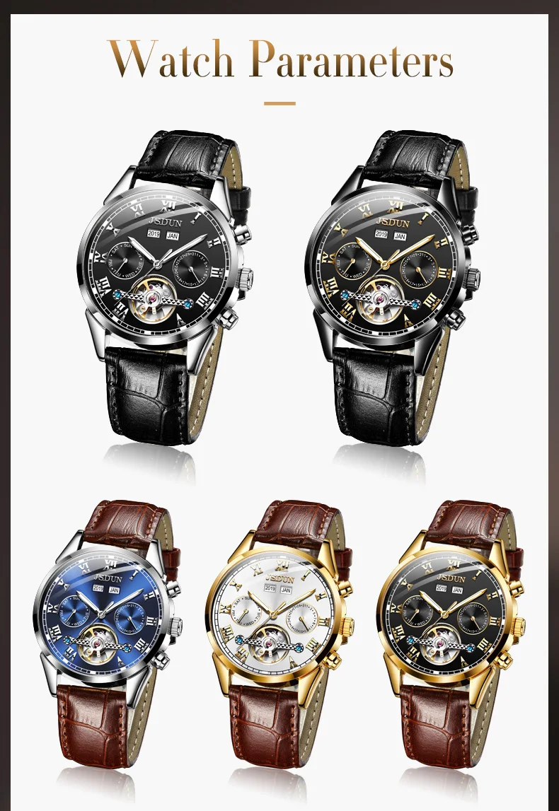 Men Watch Automatic Mechanical Watch Fashion Luxury Brand Genuine Leather Water Resistant Alloy Material Hand Clock Men