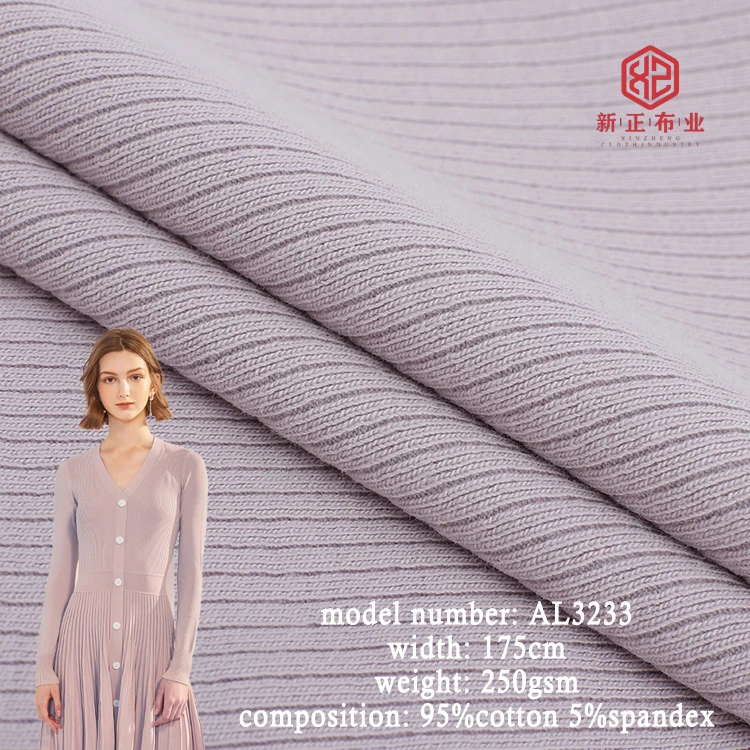 winter weight dress fabric Winter Dress Fabric 250 GSM 95% Cotton 5% Spandex 3*1 Rib Knit Elastic  Dress Fabric for Women's Dress