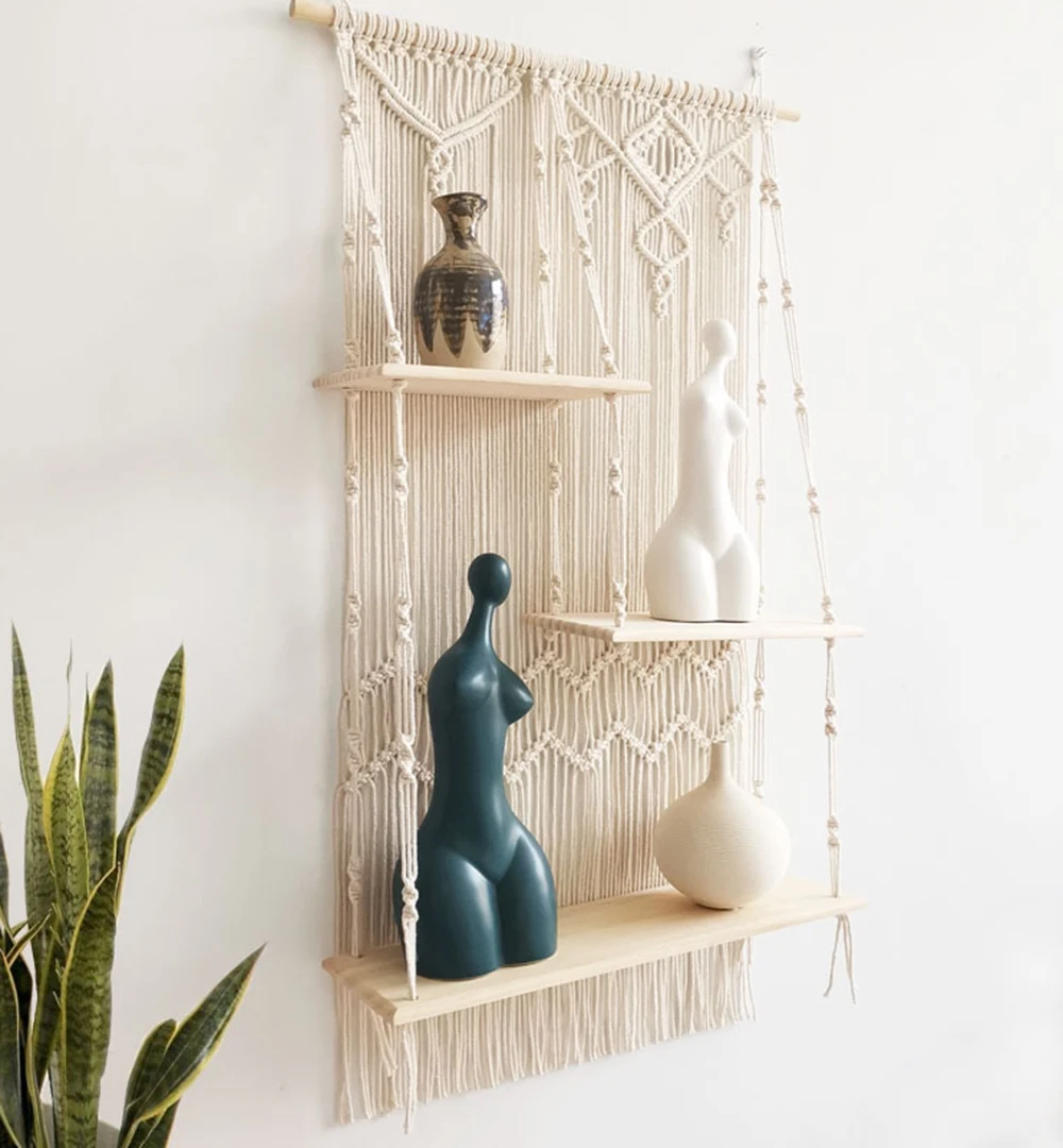 3 Tier Large Macrame Wall Hanging Shelf Rope Plant Hanger Indoor