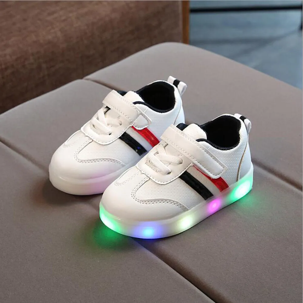 Baby Shoes for 1-6 Years Old Kids，Toddler Kids Children Baby Athletic Striped Shoes Led Light up Luminous Sneakers Boots Soft Bottom Outdoor Non-Slip Sport Shoes Running Shoes