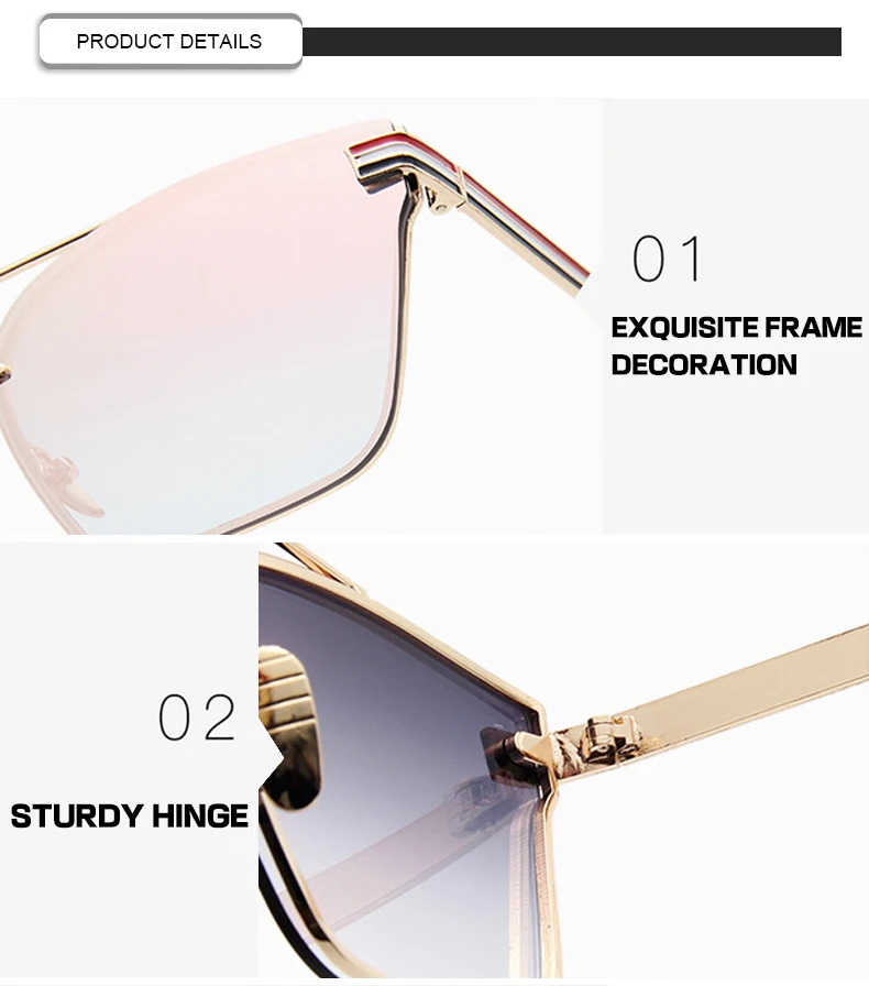Tri-color Striped Metal Frame Oversized Logo Printing Male Female Sunglasses