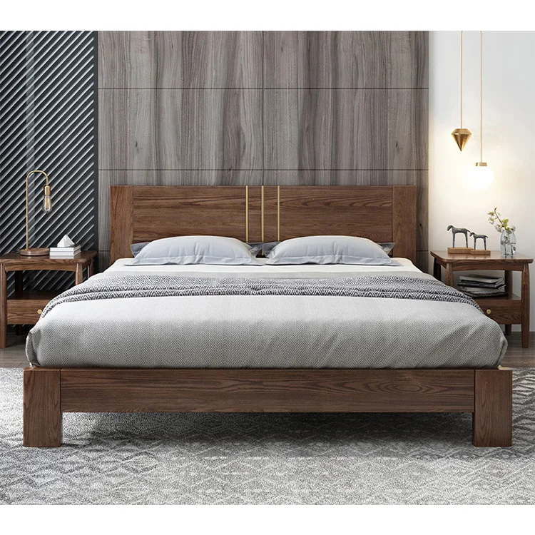 product-Hot sale wooden bed with different height Queen size bed wooden frame for bedroom furniture -1