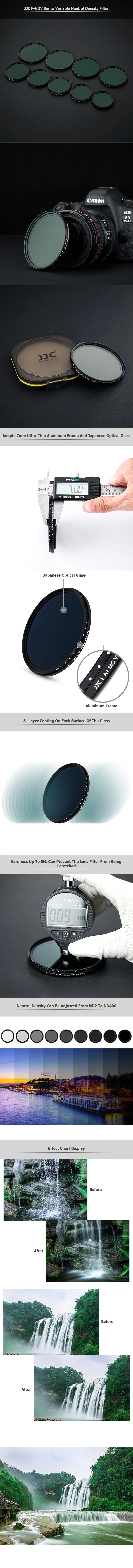 JJC F-NDV82 Variable Neutral Density Lens Filter 82mm for camera lens Ultra Slim ND2-ND400 VND Filter Optical Glass