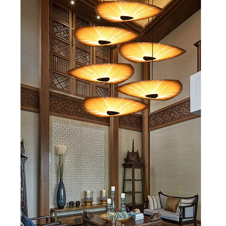 New design handmade wood  bamboo rattan weaving E27 LED sunflower modern deco pendant light
