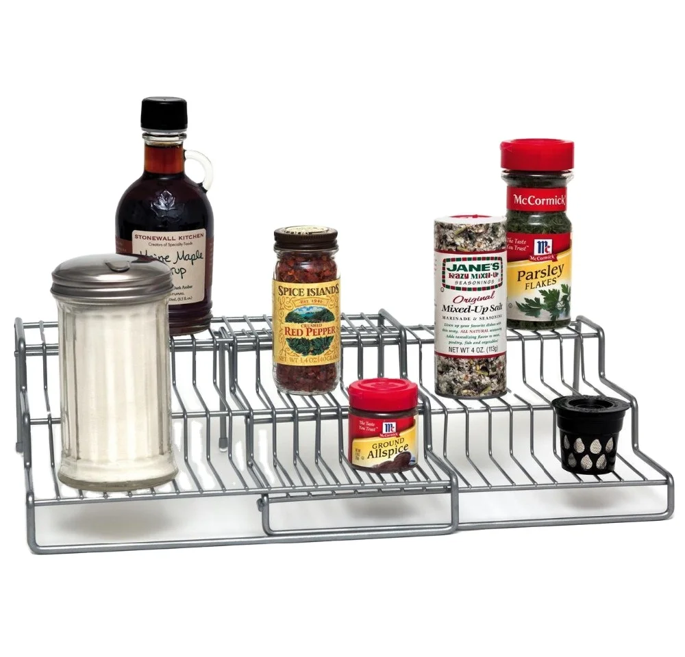 Expandable Wire Rack 3tier Step Up Spice Shelf Grey Jar Holder Pantry