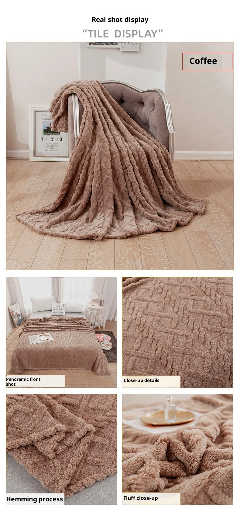 Simple Embroidered Rhombic Knitted Eco-friendly Winter Warm Taffeta Fleece Thickened Blanket manufacture
