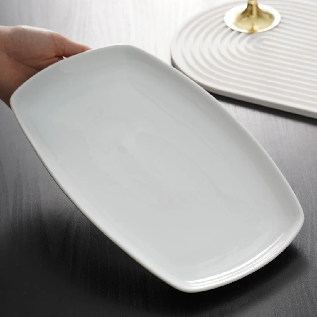 Wholesale Dinnerware Minimalism 12 Inch White Ceramic Plates Porcelain Dish for Weddings and Hotels Plate Rectangle factory