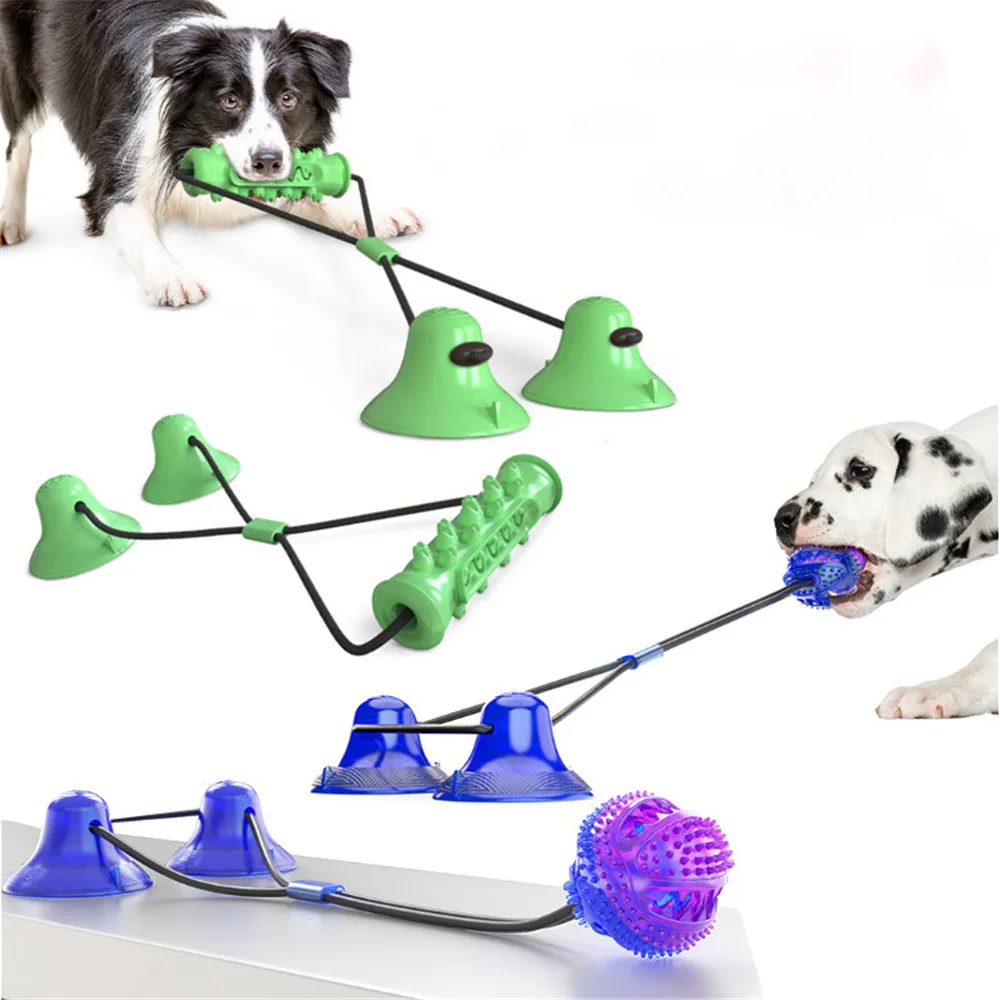 wholesale Bite resistant Interactive Rubber Dog Treat Ball toy Suction Cup Dog Pet Food leakage Toys With Suction Cup Rope