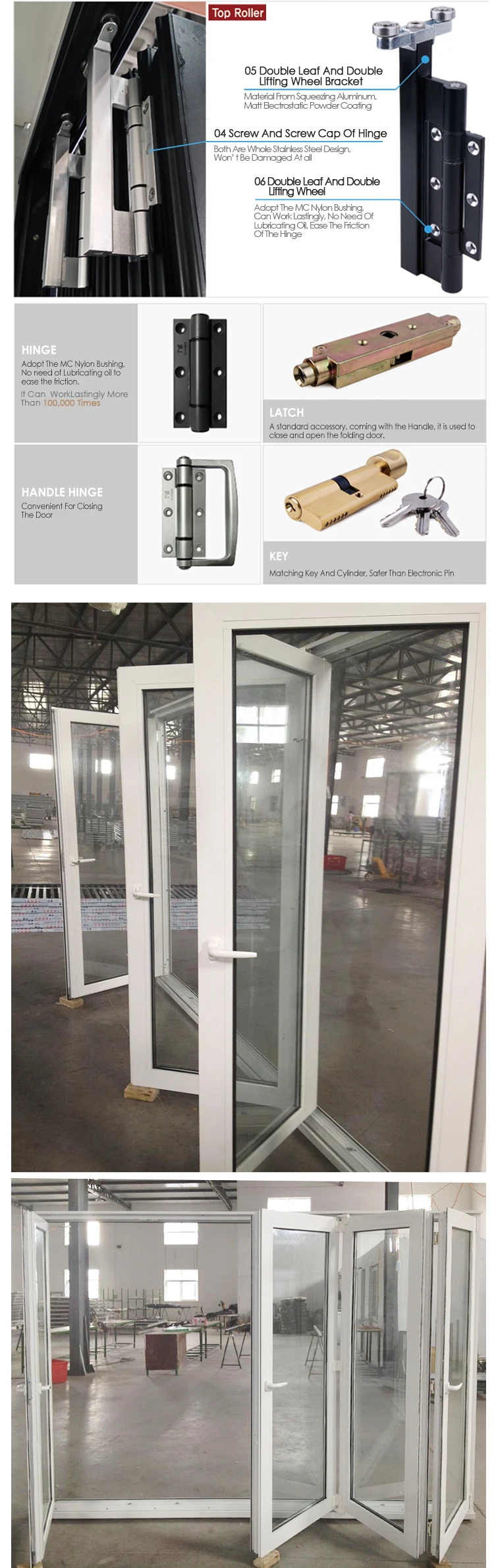 Hot Sell High Quality Aluminium Fram Large View With Retractable Scree Sliding Glass Folding Door Window