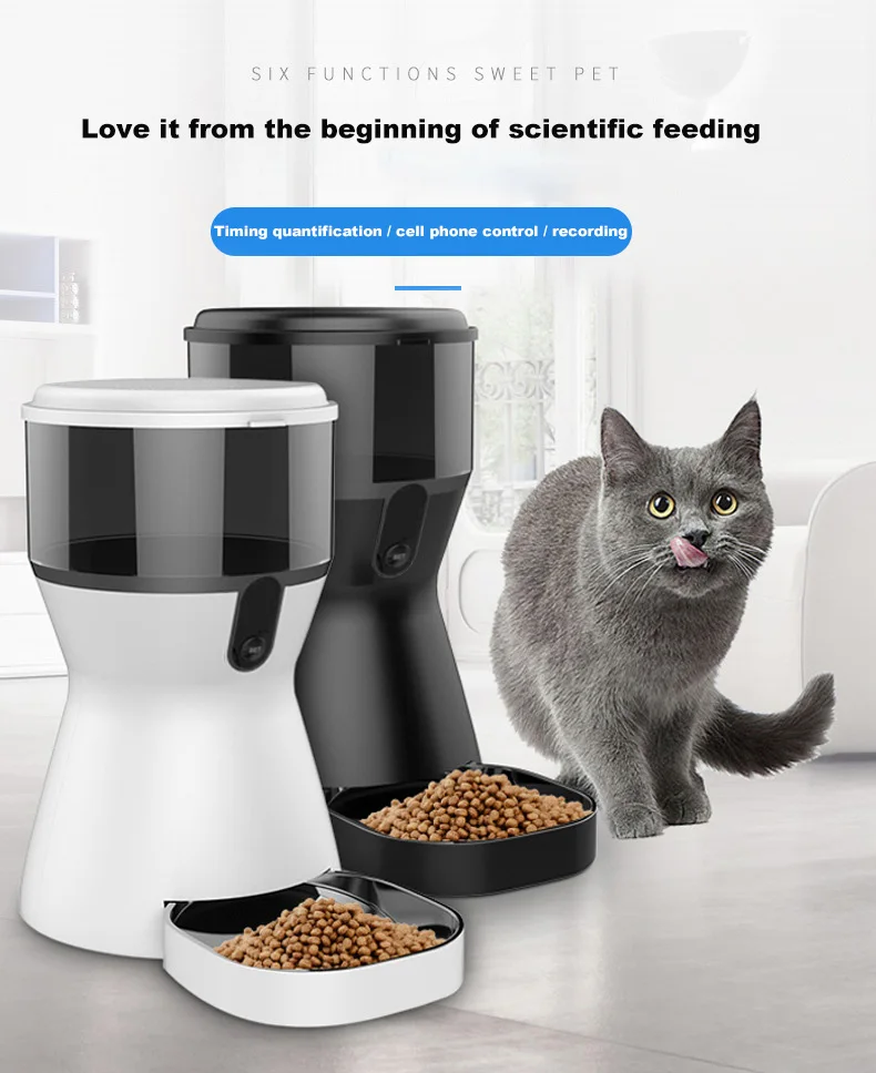 Smart Automatic Feeder Dogs Cats Food Rechargeable Video Monitor