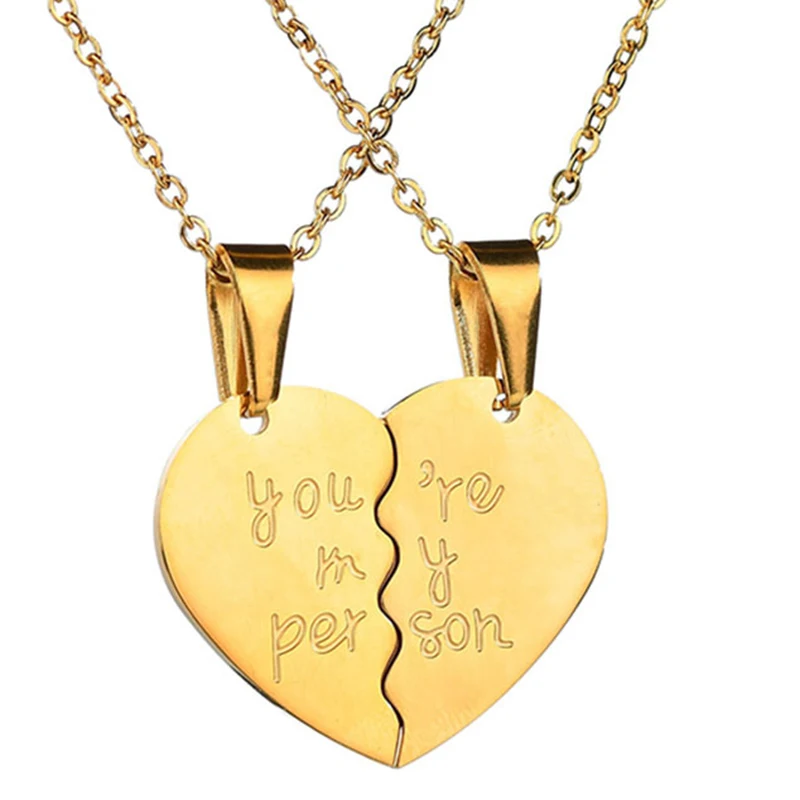 定制的信你是我的人两个半心夫妇破半设计的染色钢吊坠项链 - buy
