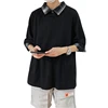 Cheap Wholesales High Quality Plaid Tee Checked Turn- down Collar T Shirt Men