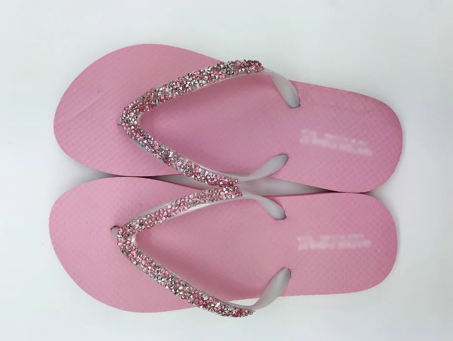 Custom Logo Diamond Women Ladies Wedge Sandal Slipper Cheap Beach PVC Strap Flip Flop