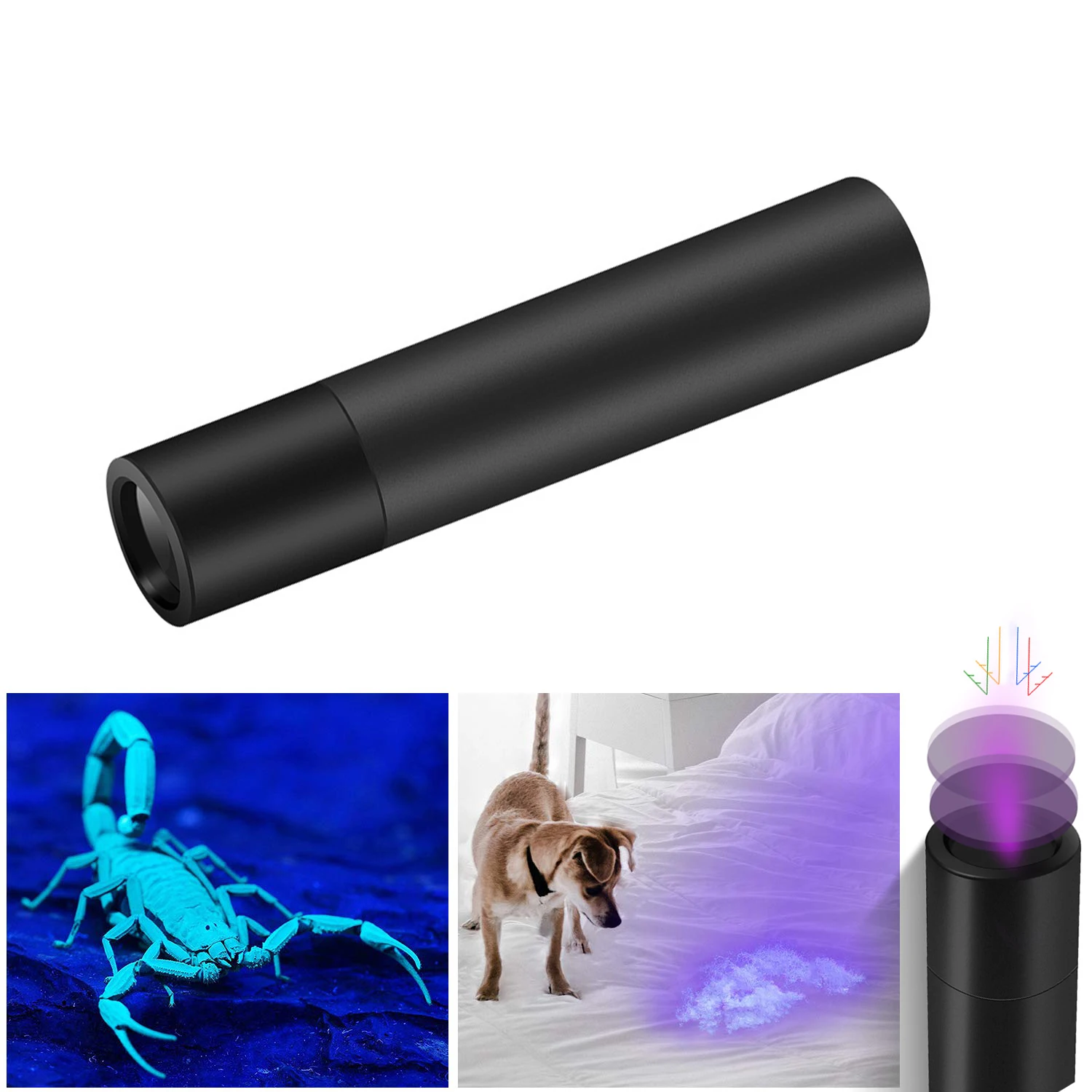 3Modes Aluminium Ultraviolet Blacklight Torch USB Chargering Black Light 365nm UV Flashlight for Dog Urine Pet Stains Bed Bug