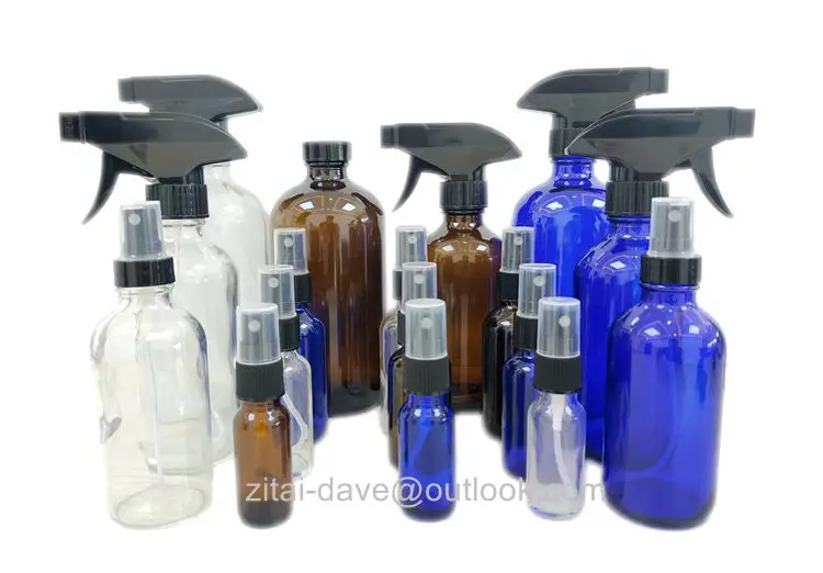 Empty Black Amber Unique Custom Boston 8oz 16oz Amber Glass Bottle Spray Pump Bottle Jars Glass 250ml 500ml 16oz Spray Bottle Sprayer Green Clear Boston Round Mist Spray Bottle