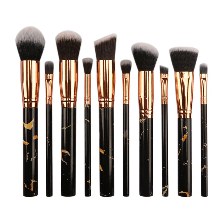 2020 2019 wholesale 10 pcs marble luxury vegan professional custom Private label makeupbrush makeup brushes bag set with holder