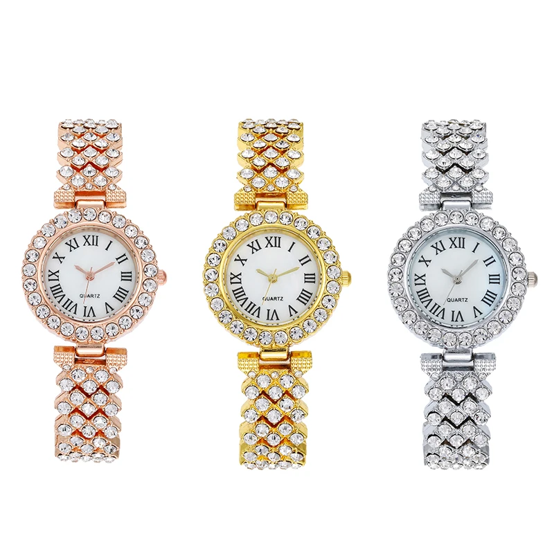 2020 Full Diamond Watch Rome Ladies Stainless Steel Analog Luxury Women Crystal Watch reloj para hombre TW451