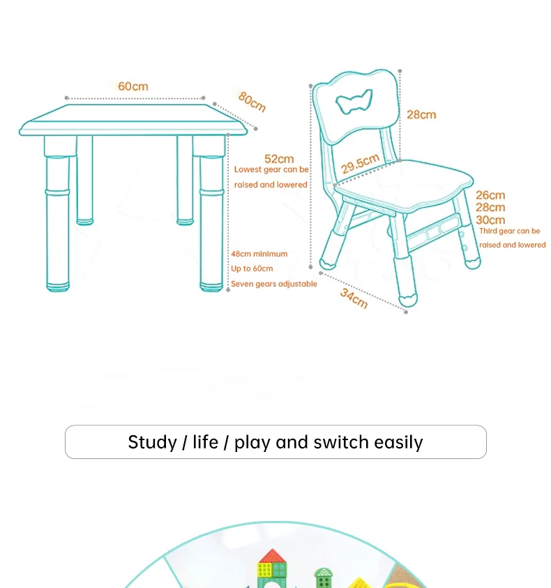 Children's building block table studay table and play fun toy table and chair