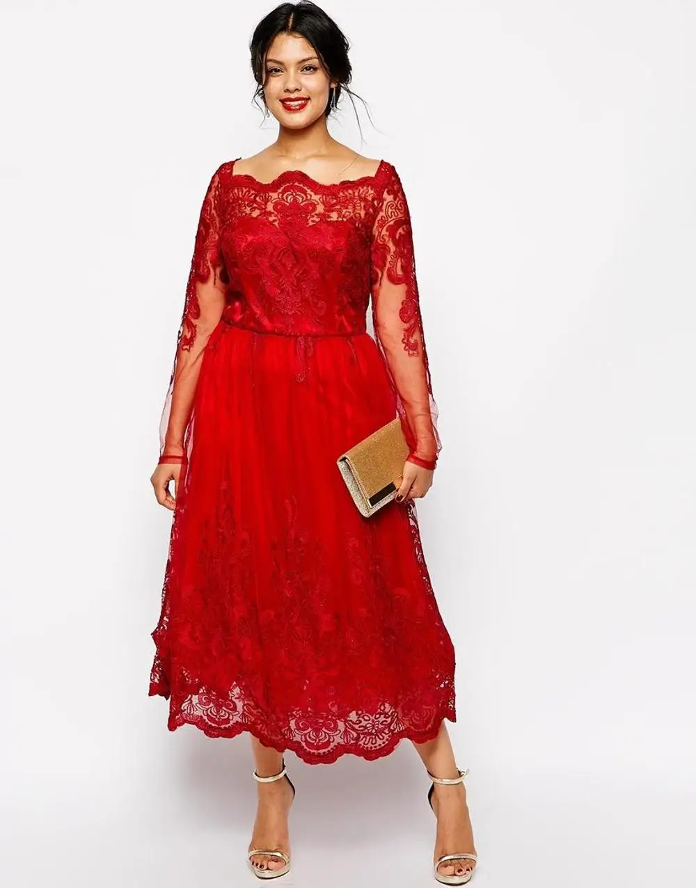 plus size red evening wear