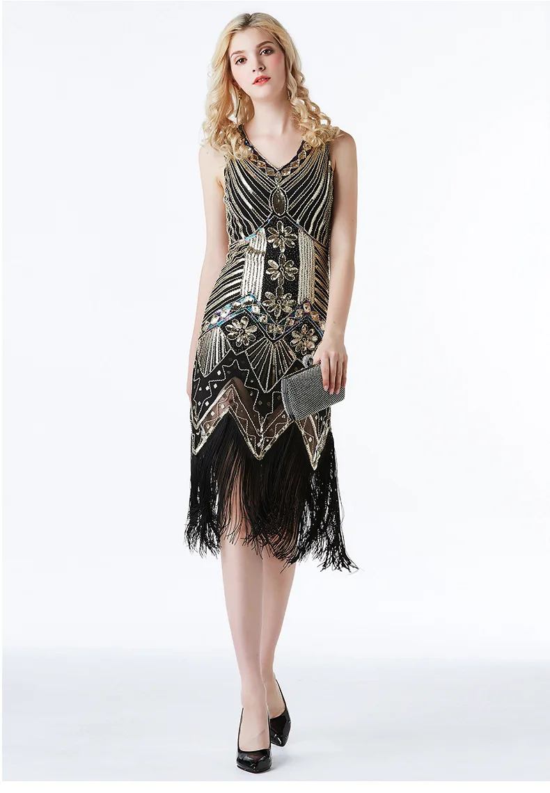 XXXL Size 1920S Vintage Sequin Charleston Dress Great Gatsby Sexy Women Evening Party Shining Bling Tassel Dress