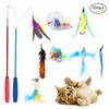10pcs/set Funny Pet Feathers Wand Stick Replaceable Heads Teaser Interactive Toys Animal Jumping Train Telescopic Pole