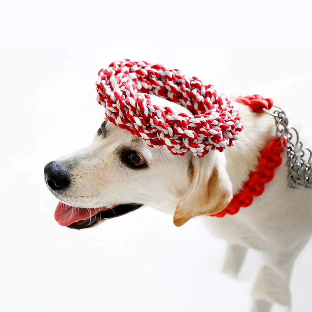 耐用坚固的棉质宠物互动拖拉环狗牙清洁户外训练狗绳咀嚼玩具