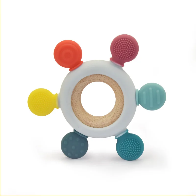 Wood Silicone 2in1 Combined With Teether Food Grade Baby Teether Stick Children's Teether Toy