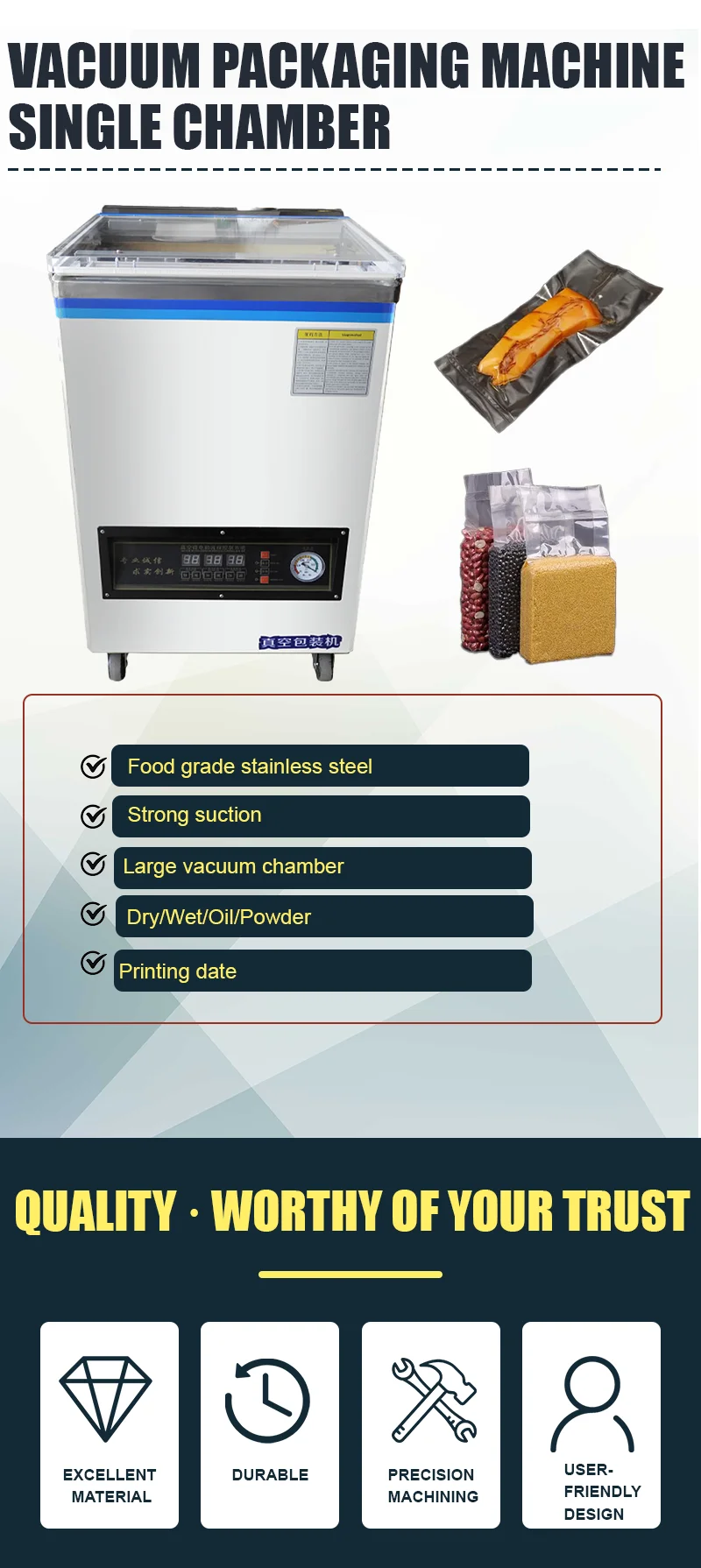 Vertical Kimchi Pizza Food Vacuum Packaging Machine 220v Vacuum Sealing