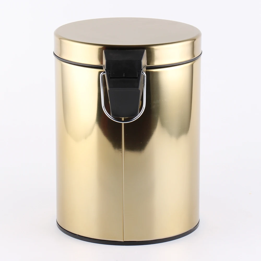 Stainless Steel Trash Can With Lid On Golden Painting Waste Garbage Bin Foot Pedal Waste Bin
