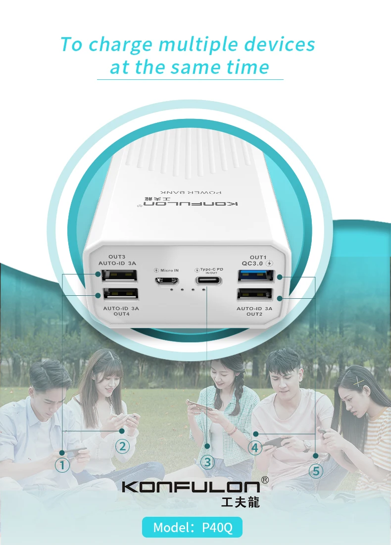 Konfulon Ultra High Capacity PD Portable Battery Phone Charger 40000 mah Power Bank with 4 USB for Mobile Power Supply - ANKUX.COM