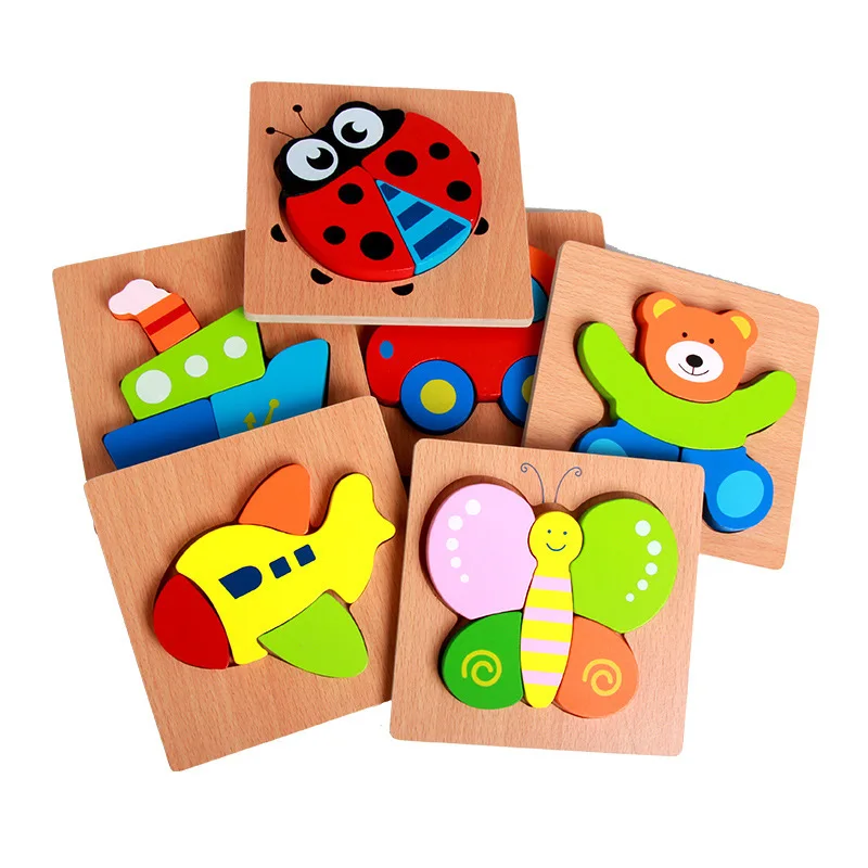 Free custom Kids Wooden 3D Puzzle Jigsaw Toys For Children Cartoon Animal Vehicle Wood toddler Puzzles supplier