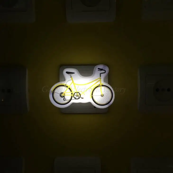 OEM W095 Cartoon bicycle 4 SMD mini switch plug in room usage with  night light wall decoration child gift