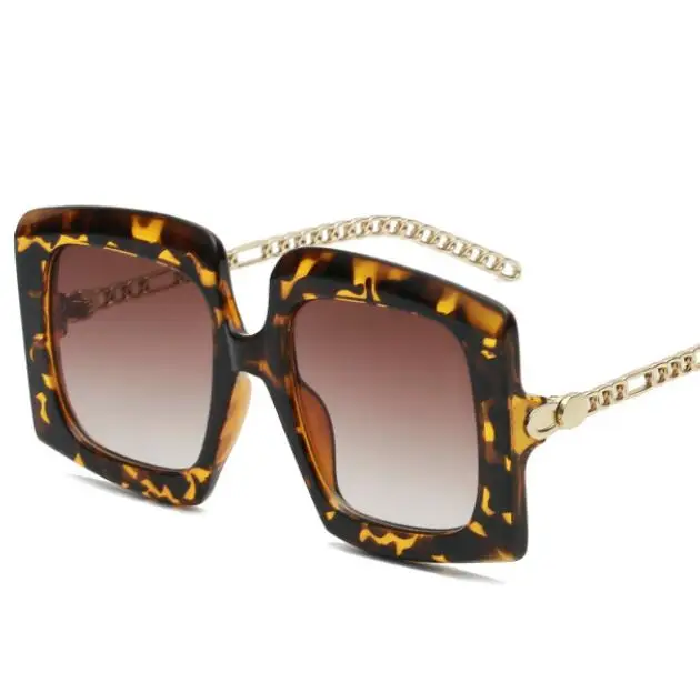 

Qmoon Leopard PC Frame Chain Arm Big Size Oversized Women Square Sunglasses Big
