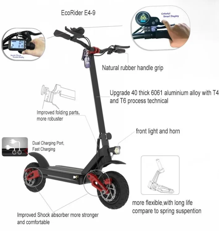 Ecorider 60v 3600W Dual Motor Powerful Adult Foldable Electric Scooter E4-9
