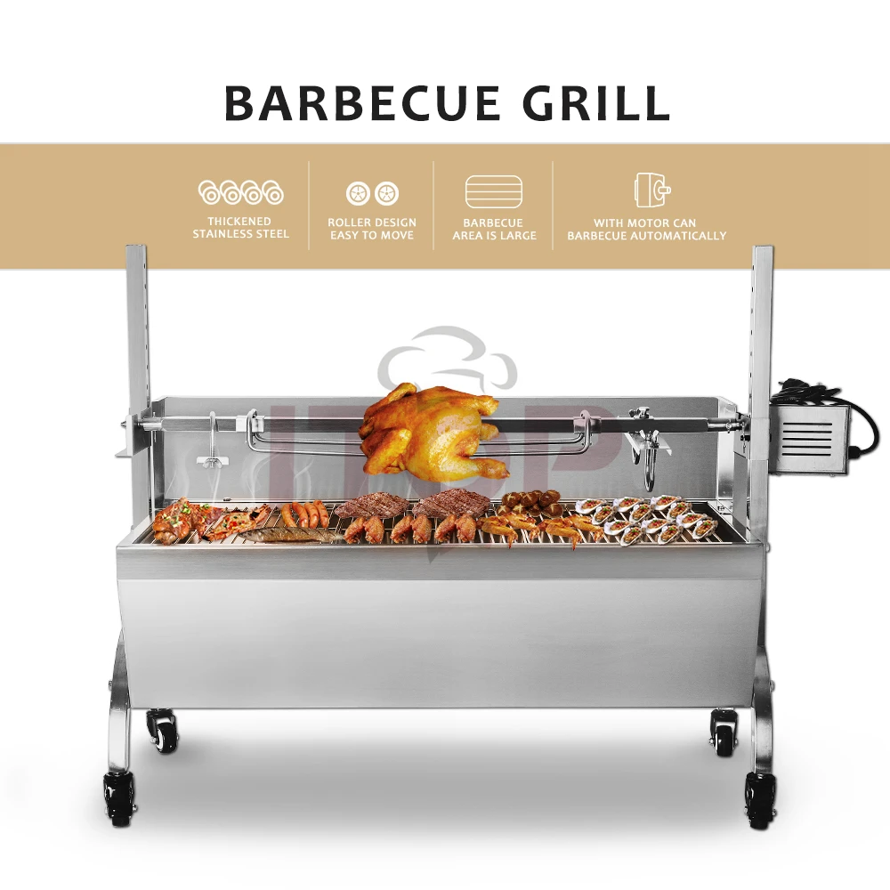 Details about   220V Large Stainless Steel Grill Rotisserie Spit Roaster Rod Charcoal Lambs BBQ 
