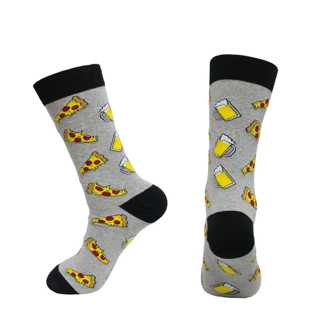 Mens fashion food pizza coffee fancy dress socks funny cotton socks Custom made colorful men happy socks for men