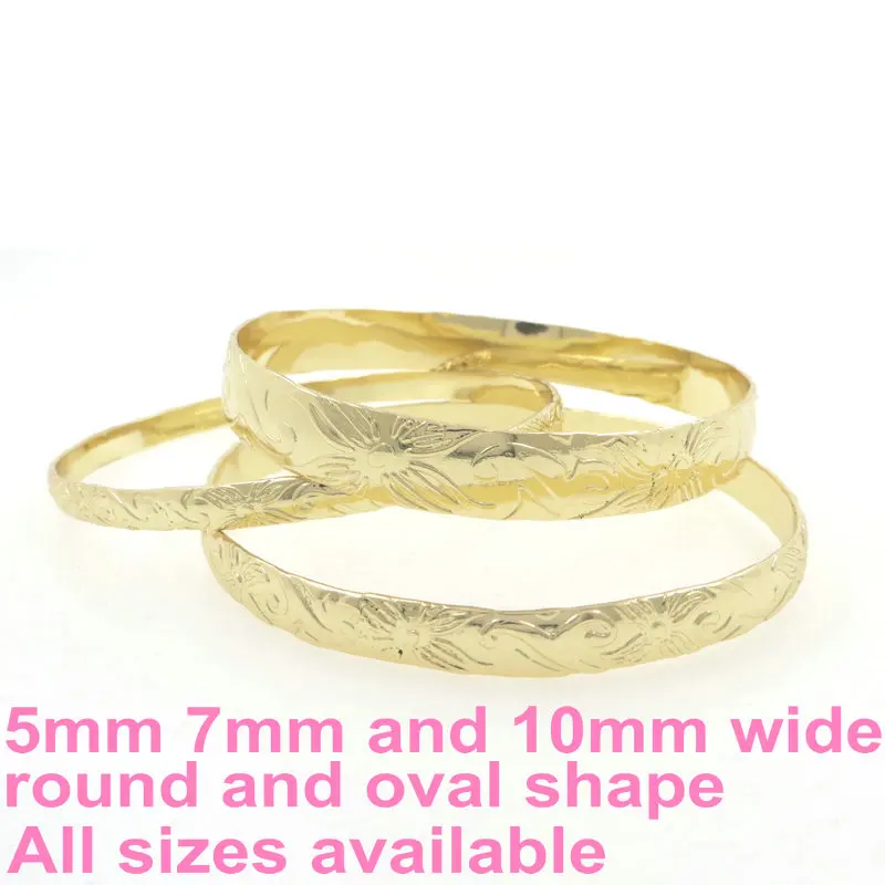 R243 Gold Hawaiian Bangle Bracelet Traditional Heirloom Plumeria