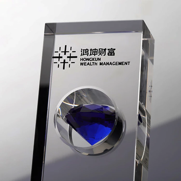 Blue Diamond Crystal Trophy Custom Event Competition Outstanding Employee Honor Crystal Medal Souvenir