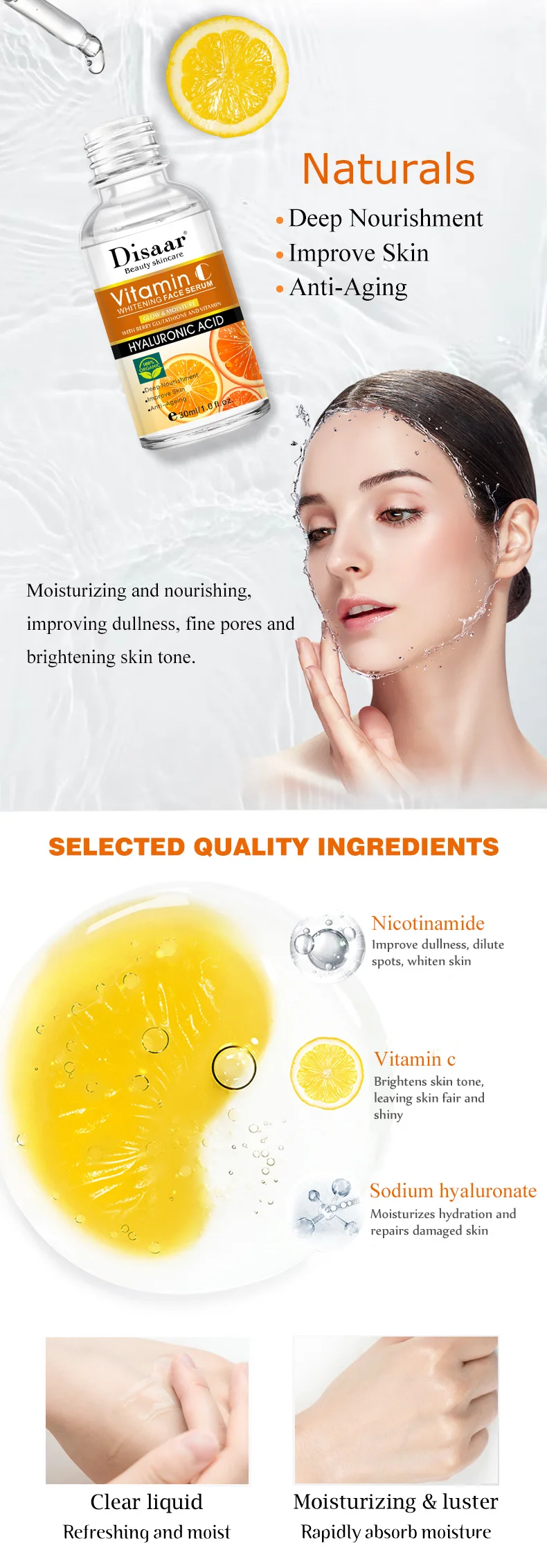 Disaar Organic Facial Deep moisturizing Whitening Vitamin C With Hyaluronic Acid Serum For Face