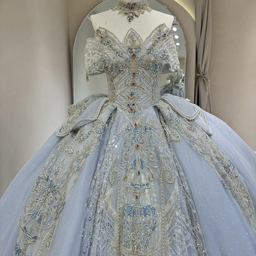 Luxury Modern-Vintage Ball Gown Light Ice Blue Wedding Dress