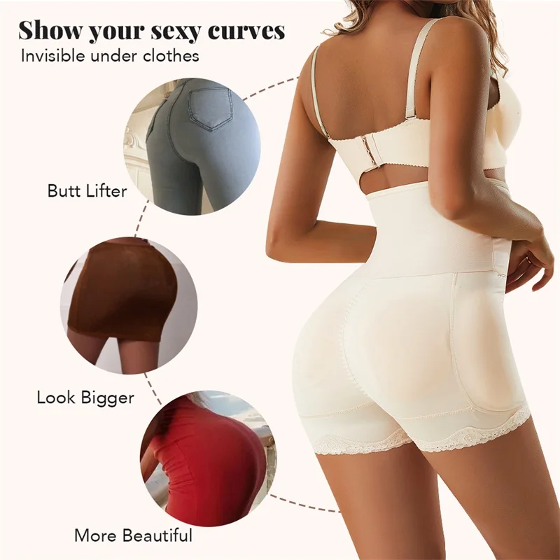 Spandex Plus Size Women Body Shapewear Padded Buttocks Panties Hip Pads Tummy Butt Lift Shaper details