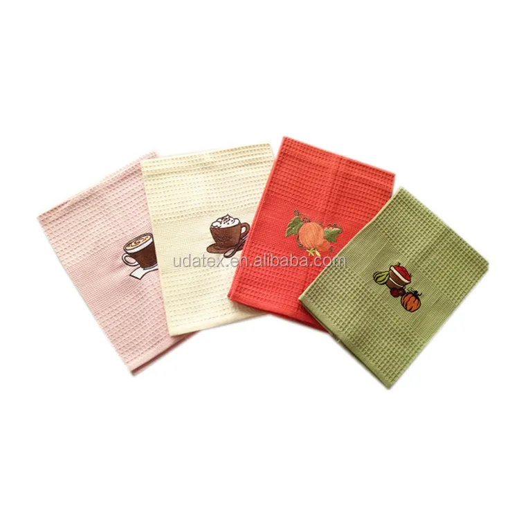100% cotton waffle tea towel with custom embroidery