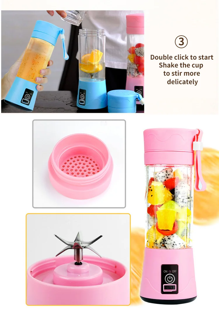 Portable USB Personal Blender Juicer Cup for Smoothies Shakes plastic Mini Travel Water bottles Blender Juicer