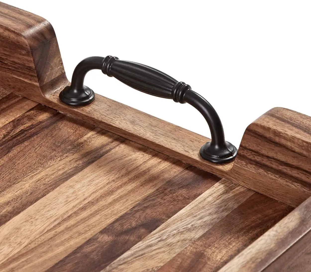 Wooden Serving Tray With Metal Handles Rustic Tray For Coffee Table