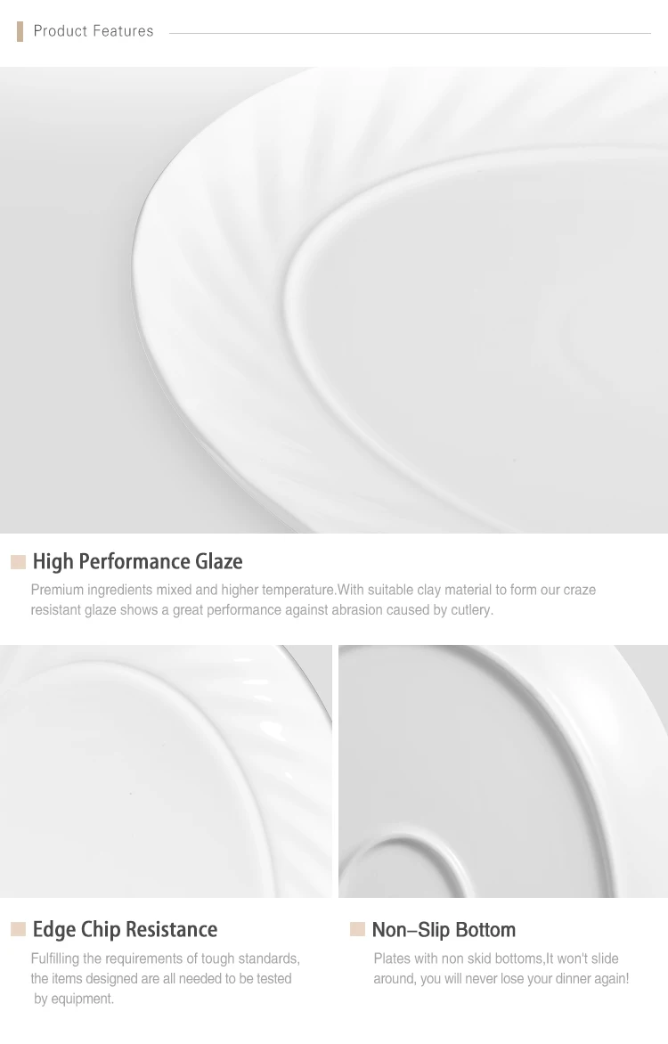 Uk HoReCa White Oval Ceramic Plate 12" Custom Printed Dinner Plates