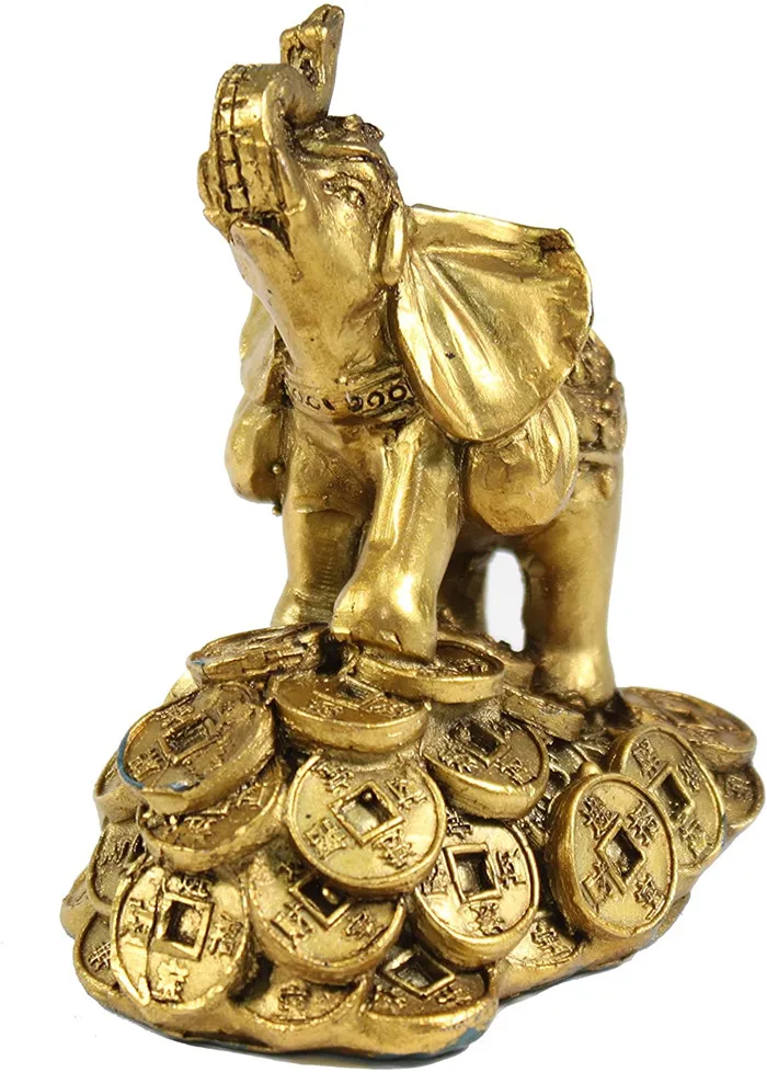 Pacific Giftware Feng Shui Golden Lucky Elephant Figurine for Protection Fortune Wisdom and Fertility Auspicious Decor 14H