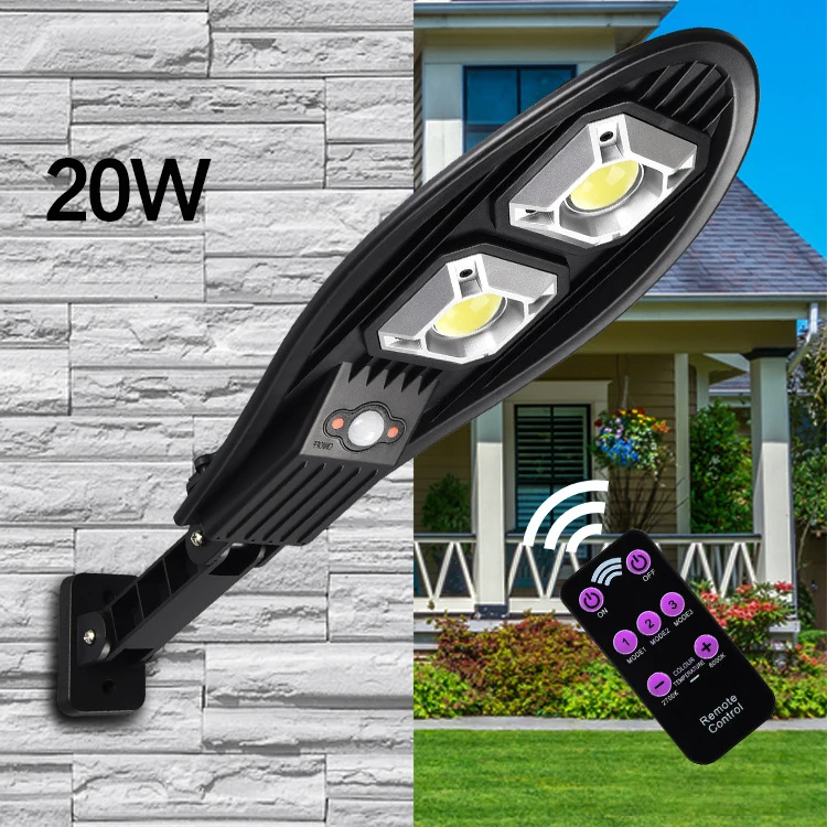 Super Bright 2700K-6000k Area Lighting 20W 60PCS COB LED All In One Solar Street Light with Remote Control & PIR Motion Sensor